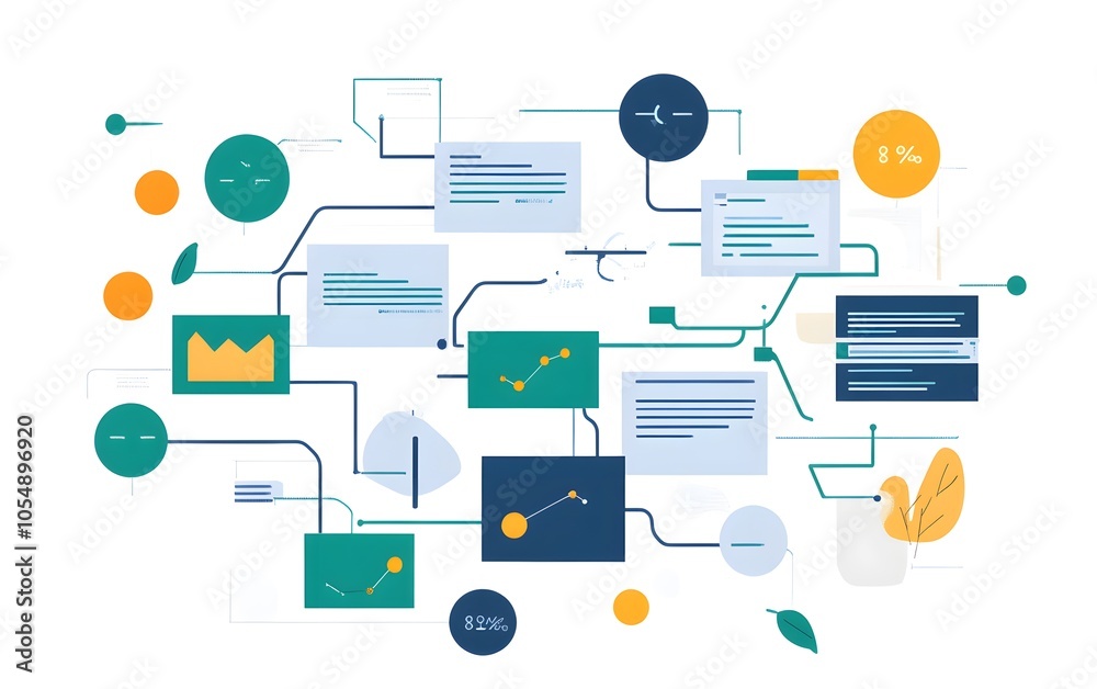 Poster abstract illustration of data flow and network connections with colorful elements, ideal for tech an
