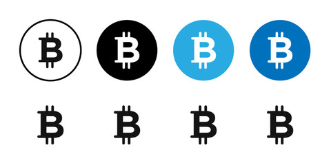 Bitcoin icon Flat simple outline set