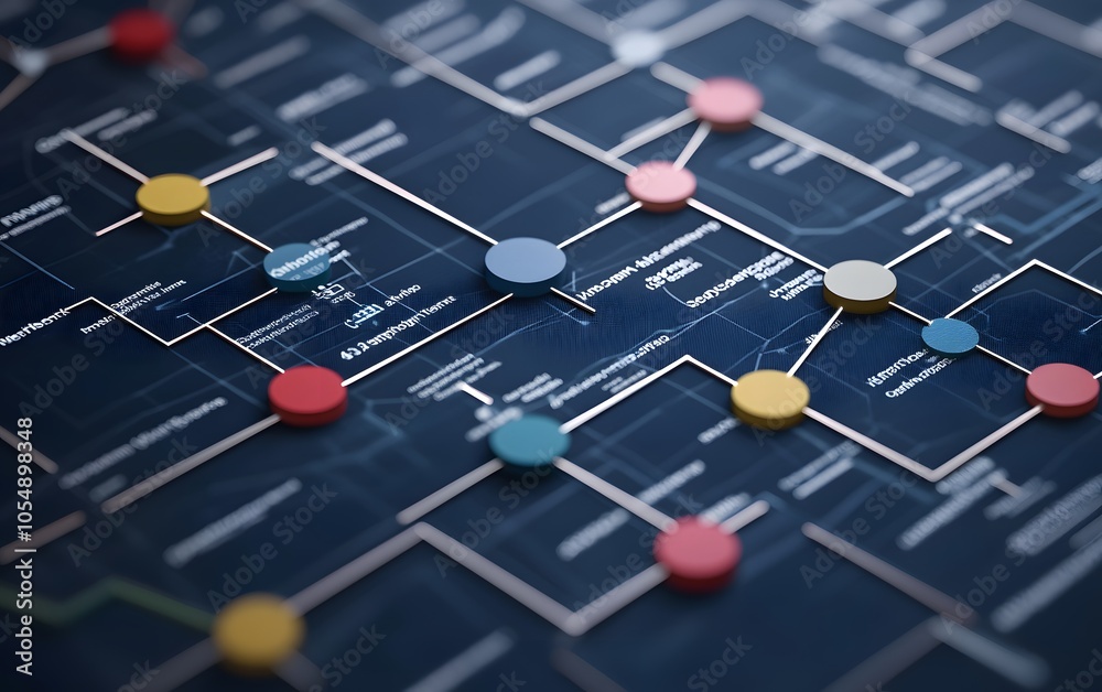 Poster close-up view of a complex network diagram featuring colorful nodes on a dark background, ideal for 