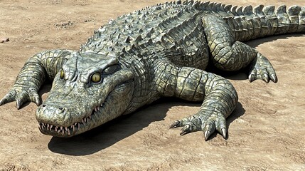 Obraz premium Closeup of Crocodile with Sharp Teeth and Claws on Sand
