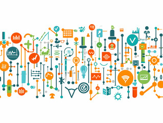 Flat Digital Border Frame Floating Neural Network Data Elements Futuristic Design Ample Copy Space Ideal for Skill Building Digital Presentations Simple Vector Illustration Smart Business Tone