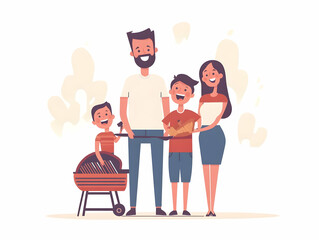 Flat Family Backyard BBQ Candid Shot of Grilling Fun Togetherness Outdoor Gatherings Summer Quality Vector Illustration Warmth Joy Copy Space