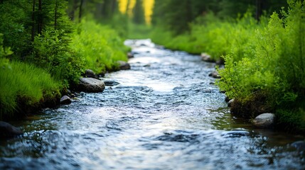 Obraz premium Tranquil Stream Through Forest