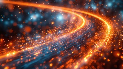 Obraz premium Abstract digital artwork depicting glowing trails of light in vibrant colors.