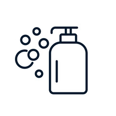 Liquid soap, antiseptic. Vector linear icon isolated on white background.