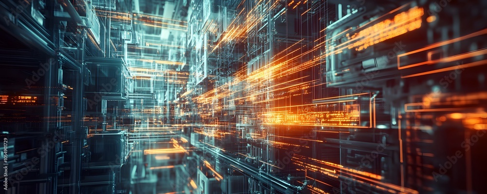 Poster futuristic technology background with glowing lines and digital elements representing data flow and 