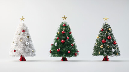 Minimalist Christmas trees in three colors   white, green, and snowy green