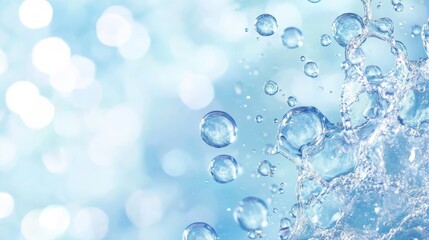 Abstract aquatic imagery, sparkling water bubbles on vibrant blue background creating refreshing visual texture
