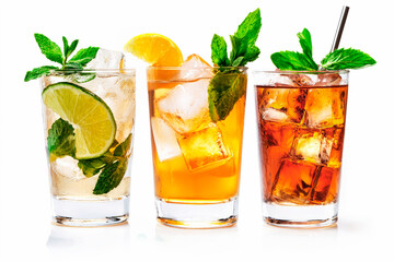 Fototapeta premium Set of alcoholic cocktails on a white background.