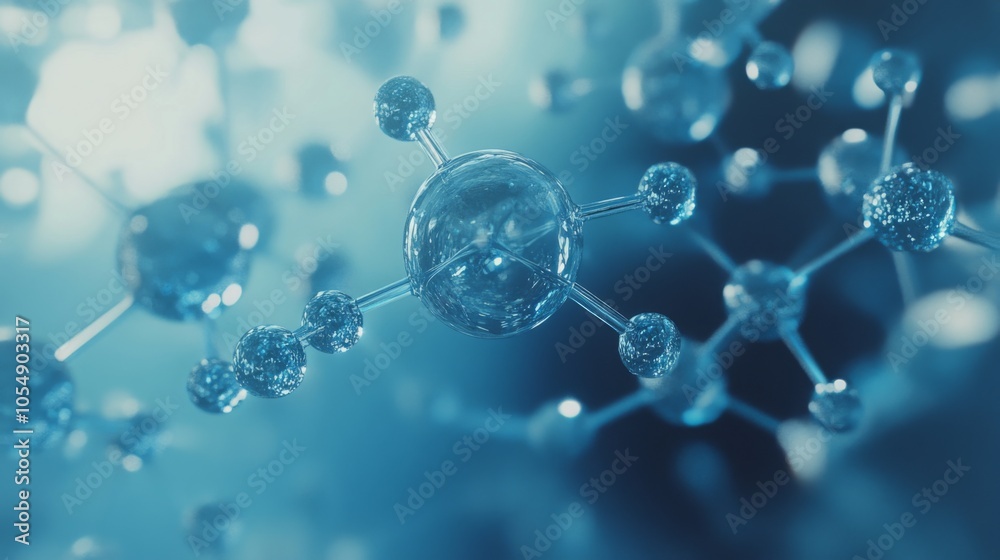 Poster A close-up view of molecular structures, showcasing interconnected atoms in a blue, ethereal environment.