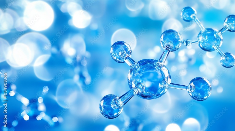 Aufkleber a close-up view of blue molecular structures against a blurred blue background, evoking themes of sc