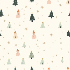 Christmas Seamless Pattern with Snowmen  Christmas Trees and Stars