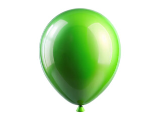 A vibrant, glossy green balloon floating gracefully against a plain background, its surface reflecting light, giving a sense of buoyancy and playfulness, set against a transparent background