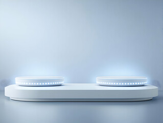 Futuristic Flat Glossy Podium Showcasing AI Neural Network Floating with Glowing Growth Icons, Representing Skill Building Expertise in AI Technologies, Ideal for Tech Ads in Simple Vector Illustratio