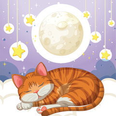 Sleeping Cat Under the Moonlit Sky