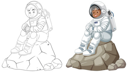 Kid Astronaut Sitting on Rock