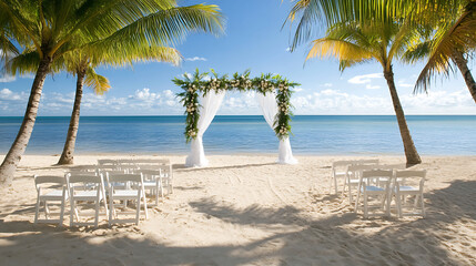 serene tropical beach wedding venue with palm trees and ocean views