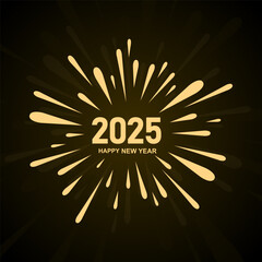 2025 Happy New Year design on a black background. Happy New Year 2025 with fireworks. 2025 poster design. Vector illustration.