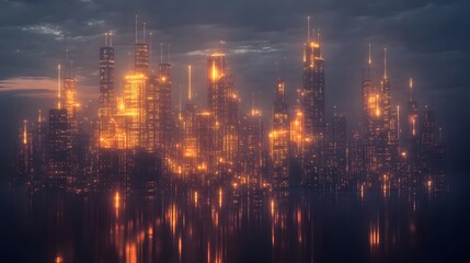 A futuristic cityscape illuminated by neon lights, reflecting a vibrant atmosphere with a blend of mystique and innovation.