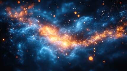 Fototapeta premium Abstract Blue and Orange Glowing Lights in a Cloud of Dust