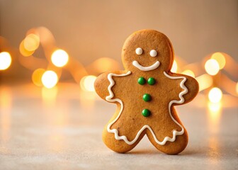 Minimalist Gingerbread Man on Light Background for Holiday Celebrations, Baking, and Festive Season with Text Space