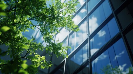 A close-up of the reflection in modern glass window christmas theme