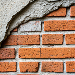 A weathered red brick wall with a textured surface, showcasing the charm of aged construction and...