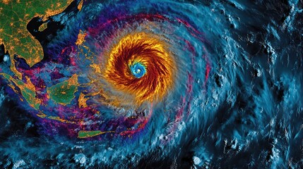 Obraz premium Detailed satellite image of a massive tropical cyclone near Thailand