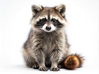 Raccoon on White Background - Adorable Wild Animal Portrait with Copy Space for Creative Use, Ideal for Nature Lovers, Wildlife Conservation, and Educational Purposes
