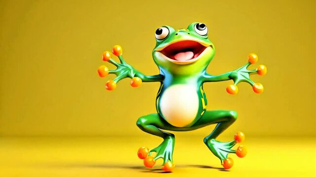 Fun 3D cartoon tropical frog dancing