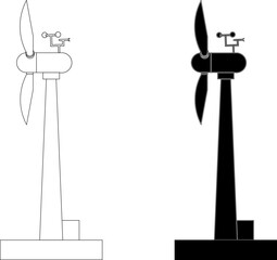 Wind Turbine Icon – Black and White Illustration of Renewable
