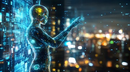 Holographic Fashion Designer Crafting Real Time Custom Outfits in Futuristic Cityscape