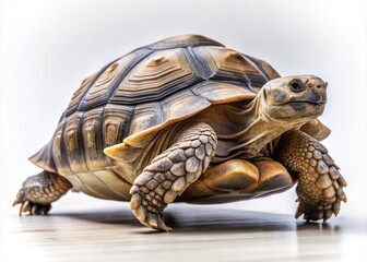 Fototapeta premium Silhouette of a Tortoise in Motion - Old Turtle Walking Isolated on White Background, Capturing the Essence of Nature and Wildlife in a Simple Yet Striking Image