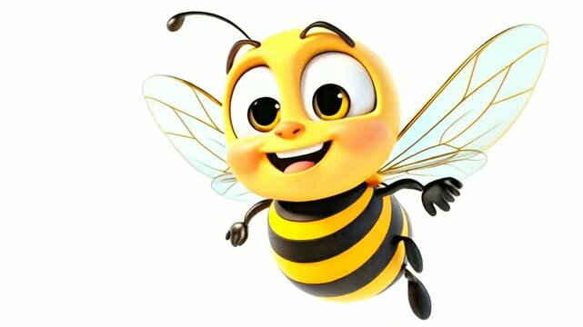 Smiling Cute Bee Cartoon Character Flying. 4K Animation Video Motion Graphics Without Background