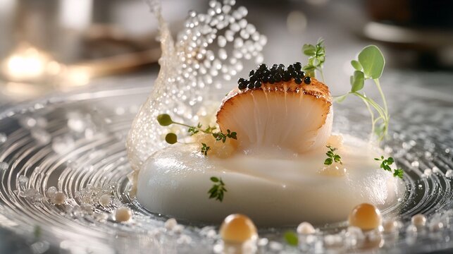 Artistic Presentation of Seafood Dish