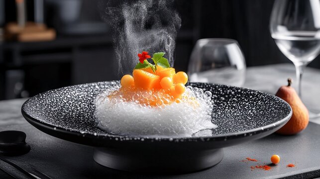 Molecular Gastronomy Dish with Fruit and Foam