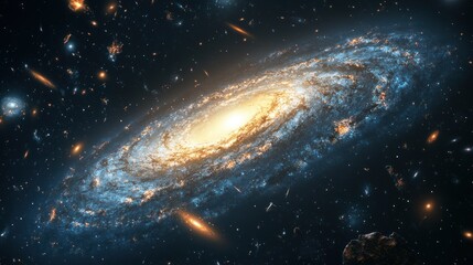 Fototapeta premium A distant galaxy floating in the vastness of space, glowing with celestial light and cosmic energy.