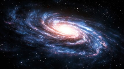 Barred spiral galaxy, its glowing arms curving out from a central bar of stars and gas.