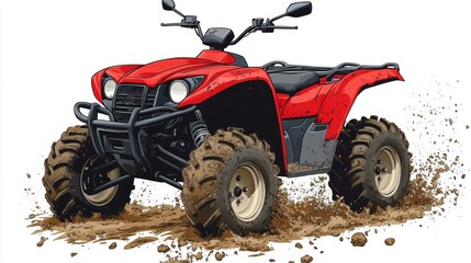 Obraz premium Red ATV Quad Bike Off Road Mud Driving Adventure