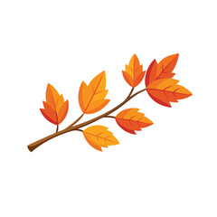 Autumn fall leaves on a branch isolated flat vector illustration on white background