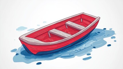 Red Rowboat on Blue Water Illustration