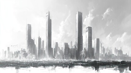 Obraz premium A Digital Painting of a City Skyline with Skyscrapers in the Foreground