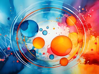 Obraz premium Colorful circles on blue orange background. Digital painting 