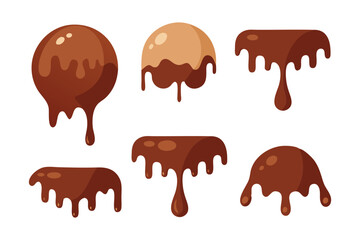 Pouring chocolate dripping isolated flat vector illustration on white background