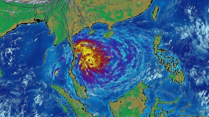 Storm pattern in satellite view as cyclone nears Thailands coastline