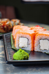 Delicious and fresh rolls with sauce