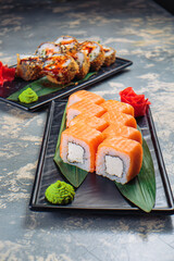 Delicious and fresh rolls with sauce