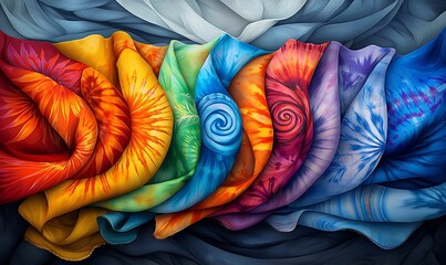 Vibrant textile art a colorful display of fabric patterns showcasing the beauty of nature and creativity in textile design