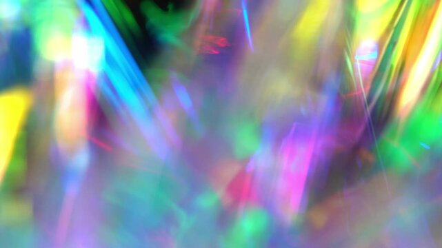 Optical Crystal Prism Flare Beams. Abstract light animation. Rainbow light flares holographic background or overlay