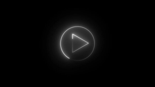 neon glow play button icon animation,simple lighting video play button